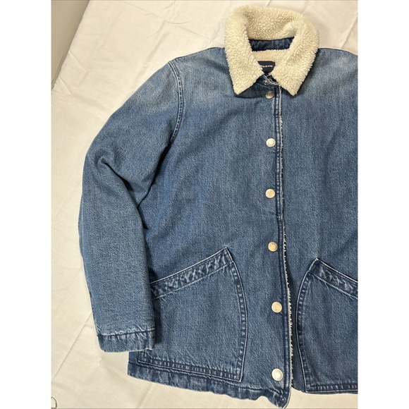 J Crew Jean Jacket Womens Size Small Sherpa Lined Blue Denim Trucker Rancher - Picture 3 of 12